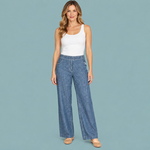 J. Jill Pants - J. Jill Size 16 Blue Chambray Wide Leg Linen Blend Artsy Lagenlook Pants